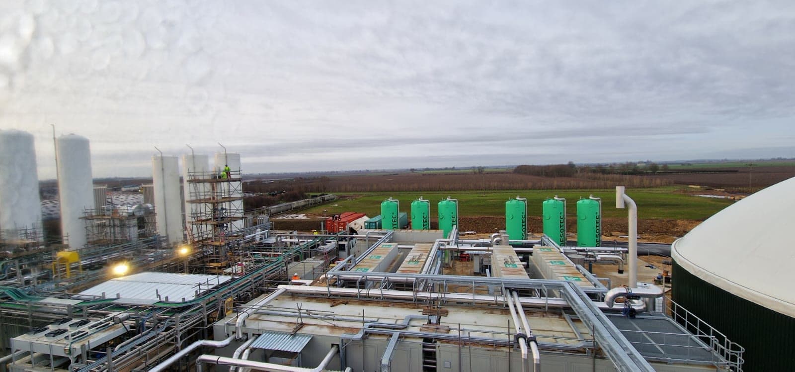 Gas treatment vessels and process pipework across the plant